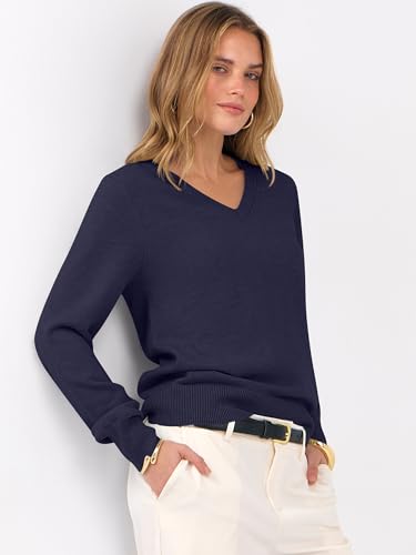 Image of ANRABESS Women's Long Sleeve V Neck Basic Sweaters | Classic Pullover Tops,Soft Loose,Business Casual Work,Travel Vacation,All Day Wear,Fall Spring Outfits,Winter Layer Clothing