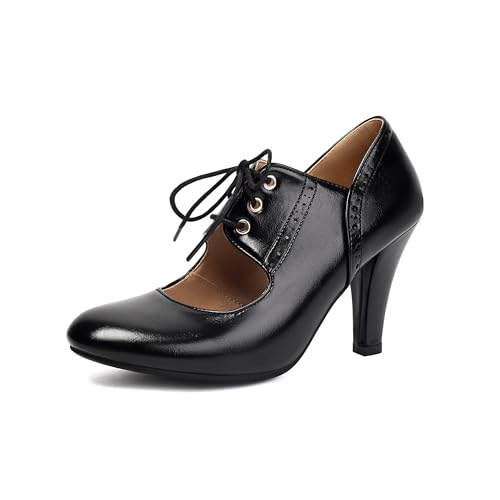 Women's Mary Jane Rockability Oxford Wing Tip Lace Up 1920s Pump Heel Retro Vintage 1940s Round Closed Toe 1950s Dress Shoes
