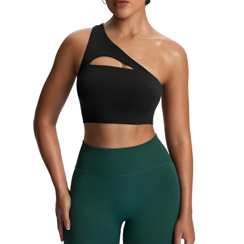 Aoxjox Women's Workout Sports Bras Fitness Gym Olivia Asymmetric One Shoulder Bra Yoga Crop Tank