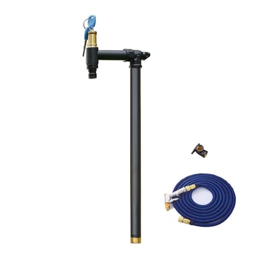 Columna de agua para exteriores con grifo, hidrante vertical de jardín, dispensador de agua de doble salida con manguera de pistola de pulverización para riego de jardín y cuidado del césped