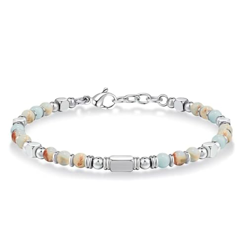 Colorful Stone Beaded Bracelet with Silver Tone Accents, Adjustable Jewelry for Everyday Wear or Layering4