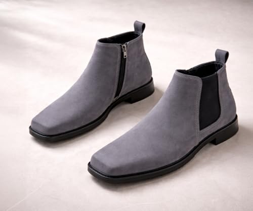 Image of Kraasa THE Ashford - Men's Stylish Vegan Leather Chelsea Boots with Side Zipper & Elastic Panel, Square Toe Ankle Boot (Tan /Black /Brown)