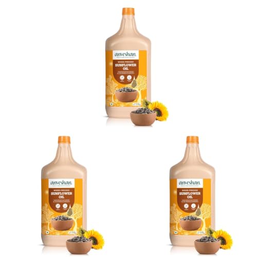 Image of Anveshan Wood Pressed Sunflower Oil 3Litre | HDPE Can | Kolhu /Chekku| Natural Antioxidants & Rich in Omega-6 | Hexane Free| Cholesterol Free (Pack of 3)