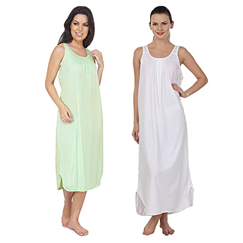 Image of BLAZON Women's Cotton Hosiery Solid Maxi Nighty Slip (Pack of 2) Available Sizes: S, M, L, XL, 2XL, 3XL, 4XL, 5XL