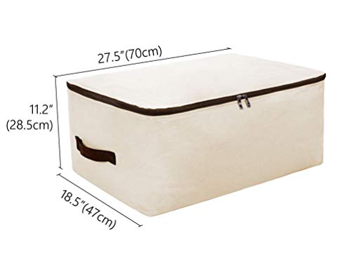 iwill CREATE PRO Canvas Household Jumbo Collapsible Storage Bag, Blanket Bag, Closet Soft Storage Bag, Sweater Organizer Box With Zipper And 2 Strong Handles, Washable In Washer(Beige)
