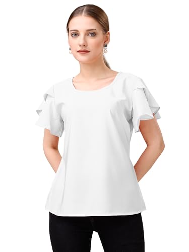 Image of Mehrang Women's Solid Ribbed Crop Tank Top Ribbed Tops for Women V-Neck 3 /4th Balloon Sleeves