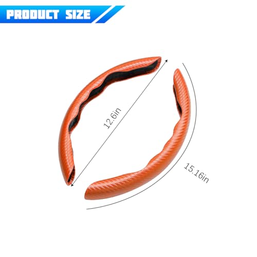Ywdiml Carbon Fiber Car Steering Wheel Cover, Anti-Skid Breathable Leather Segmented Vehicle Steering Wheel Protecter, Comfortable Grip Automotive Interior Accessories, Universal Fit (Orange) - Thumbnail 2