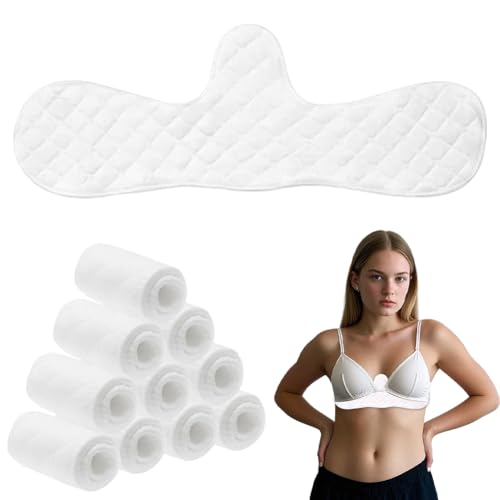 Umllpet 10 Stück Wiederverwendbare Baumwolle BH, Einlagen unter den Brüsten Schweißabsorber Pads, BH Schweißeinlagen für Frauen, 18 x 3 Zoll 3-Lagige Waschbare, Weiß