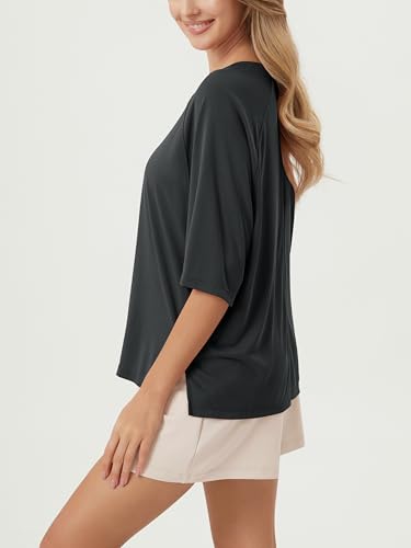 ODODOS Women's Side Split Tee Modal Soft Raglan Short Sleeve, Relaxed Fit Casual Lounge T-Shirts Yoga Tops2