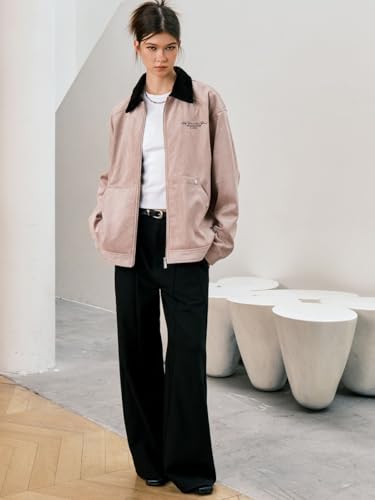 Men's Women's Suede Leather Letter Graphic Color Block Zip Up Long Sleeve Jacket Vintage Streetwear Unisex Coats4