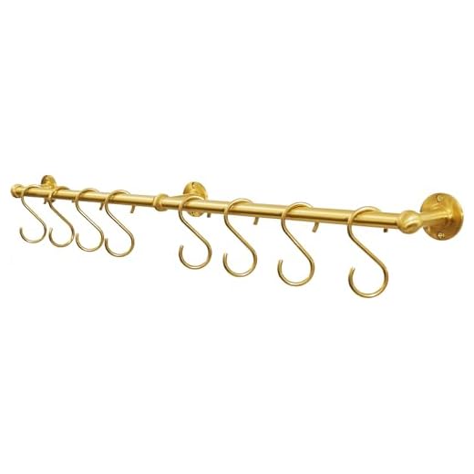 SRYBLT 31.0 Inch Brass Pot Rack with Hooks,Wall Kitchen Mounted Organizer,Segmented RailHanging Rack for Kitchen Wall Rail with Hooks