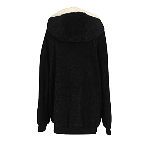 Sherpa Jackets for Women 2025 Winter Warm Thick Fuzzy Fleece Hooded Coat Color Block Faux Fur Outwear with Pockets3