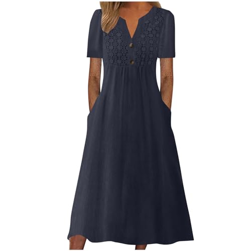 Robe d'été pour femmes maxi bohème col V manches courtes mode armée avec poches