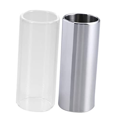 LIOOBO 2Pcs Stainless Steel and Glass Guitar Slide Medium Bottleneck Slide Transparent and Silver Guitar Accessories for Electric Bass and Guitar Players