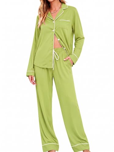 Image of SWOMOG Womens Pajamas Set Long Sleeve Sleepwear Button Down Nightwear Soft Cotton Pj Lounge Sets