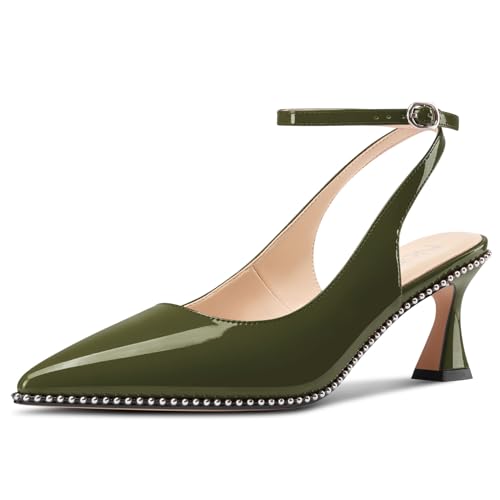 Image of NobleOnly Womens Slingback Heels Beaded Pumps Ankle Strap Pointed Toe Kitten Heels Dress Shoes 2.6 Inches