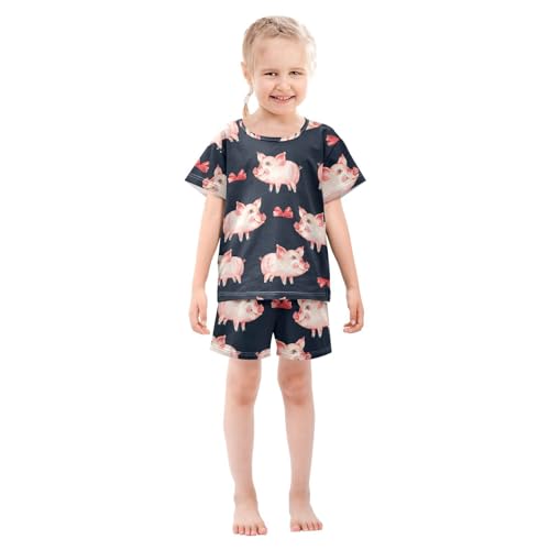 Pajama Short Sets Watercolor Cute Piggy Soft Cotton Summer Sleepwear 2 Piece PJS Size 5-14T4