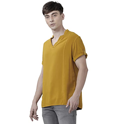 Image of Identiti MenSlim Fit Half Sleeve Solid Smart V Placket Casual Shirts