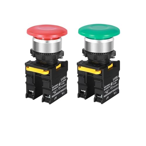 Interrupteur bouton champignon 22mm rouge vert 10A 1NO1NC