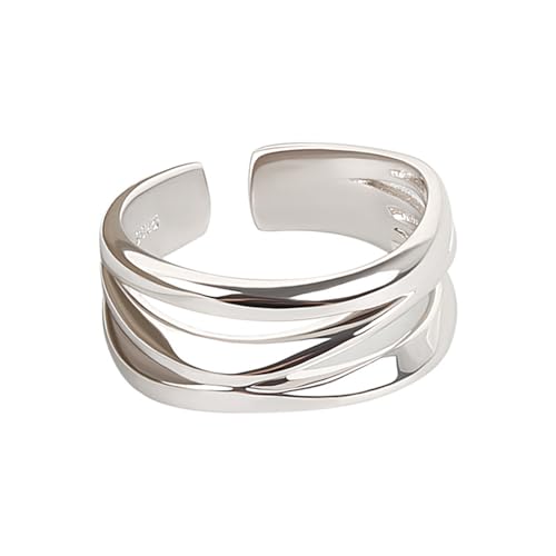 GleaMora S925 Argent Multicouche Tendance Réglable Large Bague Simple Pour Femmes Partie Fine Joaillerie Classique Léger Luxe Bague Cadeau