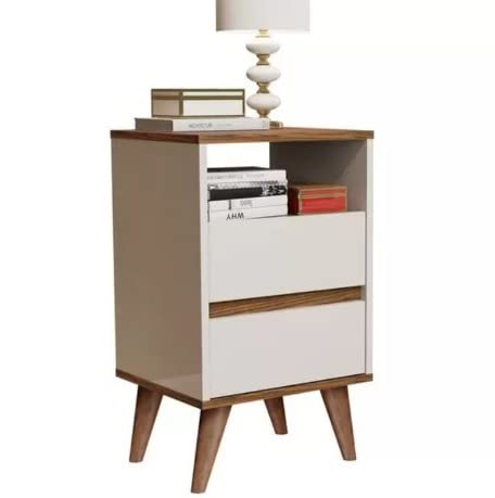 Mesa de cabeceira Angel Estilo Retrô Pés Palito Off White/Freijó - JM Casa dos Móveis