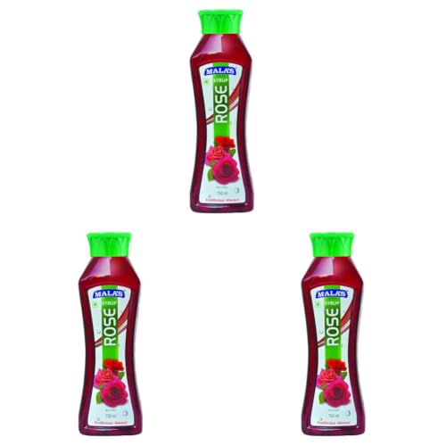 Image of Mala's Rose Syrup | Mixer for Milkshake, RoseMilk, Mocktails, Cocktails, Drinks, Juices, Beverages | 750ML Bottle (Pack of 3)