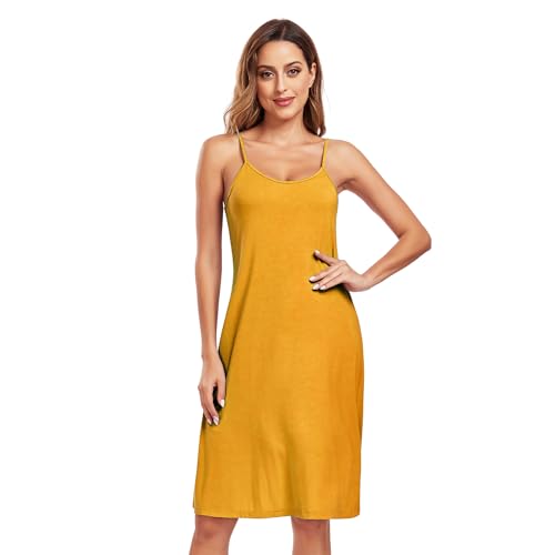 Teemie Damen Unterkleid Sexy Sommerkleid Nachthemd Kleider Kurz Unterröcke Freizeitkleid Minikleid Spaghettiträger Nachtwäsche Frauen Lässig Boho Strandkleid Sommer Gelb S