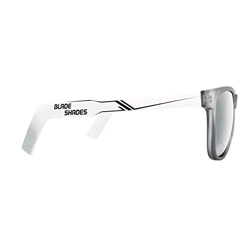 Blade Shades Sunglasses, Goalie Hockey Stick Sport 100% UV Protection Sunglasses, Hockey Gifts for Men, Women, Kids (White/Black Frame, Chrome Lens)