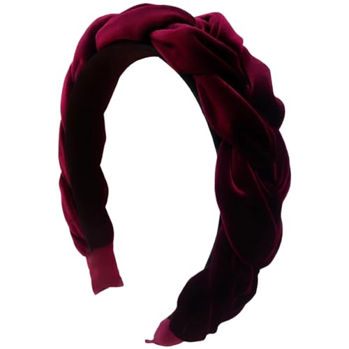 GWAWG Geflochtener Trachten Haarreifen Damen Geflochten fürs Dirndl Samt Stirnband Haarreif Haarschmuck Dirndl Samt Oktoberfest Accessoires Burgunderrot (Violett Eine Größe)