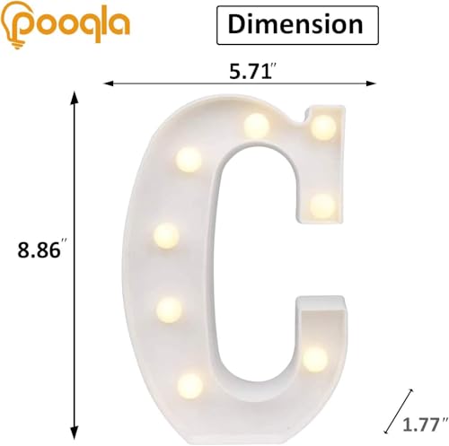 Image of Pooqla LED Light Up Letters, Warm White and Colorful Lighted Marquee Letters with Remote, Lighted Letter for Party Birthday Decorations, Gift for Girls Boys Night Light, Wedding Home Decor, Letter C