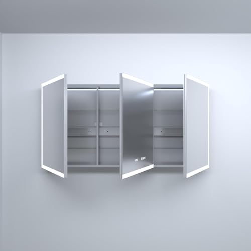 Armario de medicamentos inteligente iluminado de 60" de ancho x 30" de alto con espejo y reloj, montaje empotrado o superficial, antivaho, estación de carga, apertura amplia miniatura 7