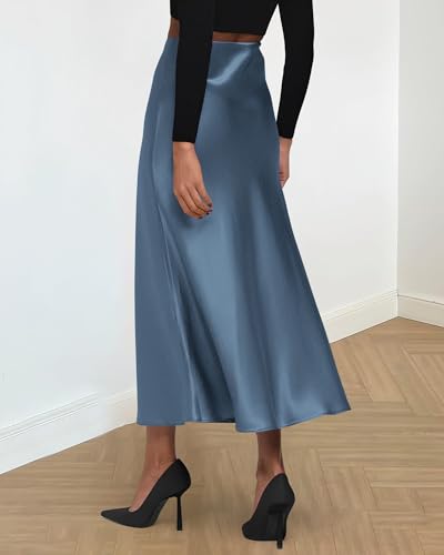 Image of BTFBM 2026 Summer Womens Skirts Silk Elegant High Waist Flowy Long Satin A-Line Midi Skirt Cocktail Wedding Party