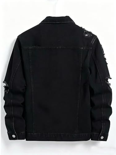 Image of Men's Denim Jacket Patchwork Fringe Jacket Slim Jean Jacket Streetwear Coat