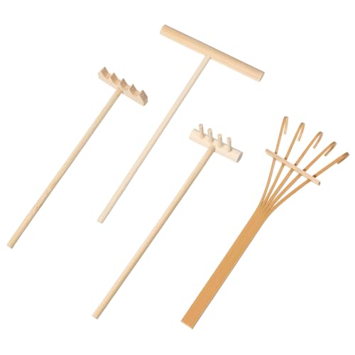 LIQWEI Set da giardino in miniatura Zen, set da 4 pezzi, mini zen, rastrello zen, accessori da giardino, mini attrezzi da giardino per casa, ufficio, tavolo e casa delle bambole