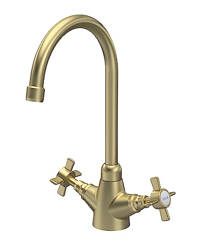 nuie KB803 Kitchen Taps Traditional Mono Mixer Kitchen Tap with Crosshead Handles, 320mm, Brushed Brass