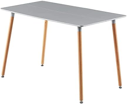 H.J WeDoo Rectangular Dining Table Scandinavian Kitchen Table Beech Wood for 4-6 Chairs Grey 110 x 70 x 74 cm