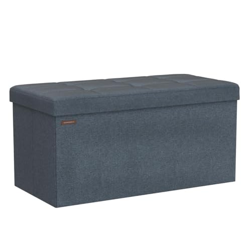 Image of SONGMICS Mazie Collection - 30 Inches Folding Storage Ottoman Bench, Ottoman Foot Rest, End of Bed Bench, Storage Chest, Load 660 lb, for Living Room, Bedroom, Entryway, Misty Blue ULSF047Q01