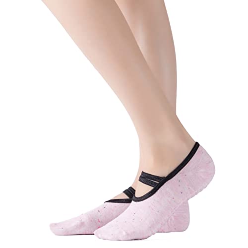 Image of Yoga Pilates Socks with Grips Band for Women Non Slip Cushioned Low Cut Socks for Dance Barre Ballet