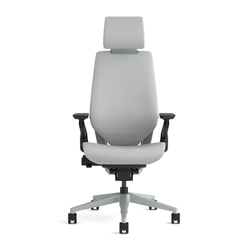 Image of Steelcase Gesture Ergonomic Height Adjustable Office Chair with Adjustable Lumbar Support and Armrests, Comfortable Upholstery in Grey Fabric + Adjustable Headrest