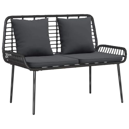vidaXL Banco de jardín Negro y Antracita ratán sintético, Muebles de Exterior Modernos, Juego de sillas de Rattan, cómodas, Resistentes al Clima, con Cojines