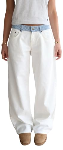 YEMORCH Women's Adjustable Waist Wide Leg Jeans Casual High Waisted