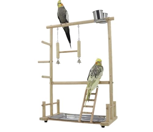 DrivEx インコ 遊び場 二層 バード アスレチック 玩具 スタンド 止まり木 はしご 食器 水器 鳥 巣 カゴ 遊園地 秋千 ラダー ベル 鳥の巣 鳥栖 (C(36.5*57*23cm))