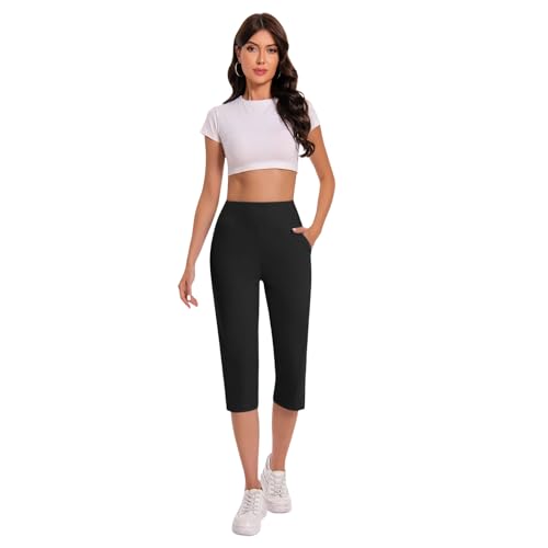 Work Pants for Women Summer High Waisted Stretchy Capris Dressy Casual Golf Capri Pants Pull On Slacks with Pockets2