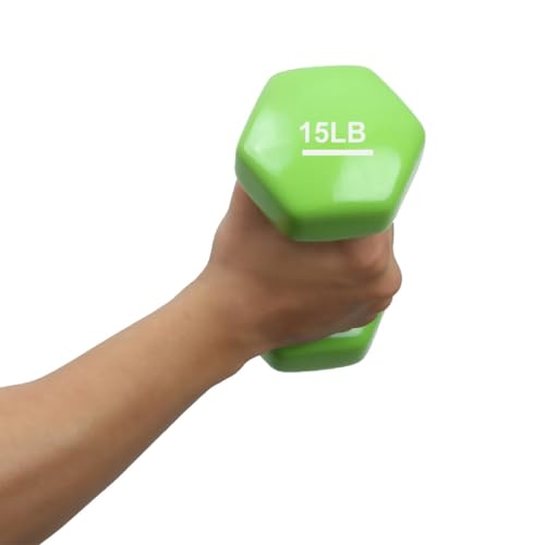Image of amazon basics Vinyl Coated Dumbbells | Set of 2 | 15 Pounds Each | Cast Iron Dumbbells | Green