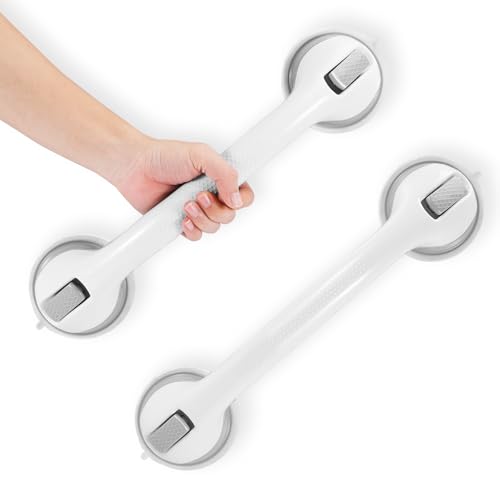 Grab Bars for Bathtubs and Showers, 2025 Updated 2 Pack Shower Handle 16 in Heavy Duty Suction Cup for Shower, Bathroom Safety Bar for Elderly Gray