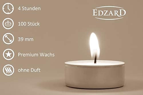 EDZARD 100 Stück Teelichter weiß, Premium Wachs, Alu-Cup, Durchmesser 39 mm, ohne Duft, Brenndauer 4 Stunden