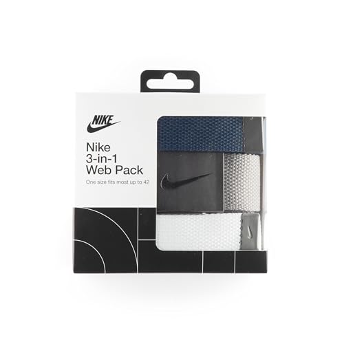 Nike Men's 3 Pack Golf Web Belt, White/Gray/Navy, One Size - Image 4