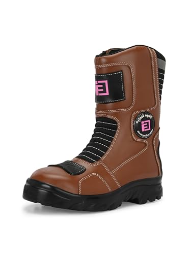 Image of Eego Italy Women's Biker boot /Motorcycle riding boot, real leather upper & anti slip sole with steel toe protection, padded socks, 3M Reflectors,lace free, with rubber gear protector