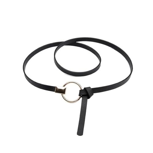 Fashion PU Leather Women's Belt – Slim Waist Belt with Round Buckle for Dresses, Jeans & Casual Outfits – Adjustable Elegant Waistband (Multiple Colors)(Black)