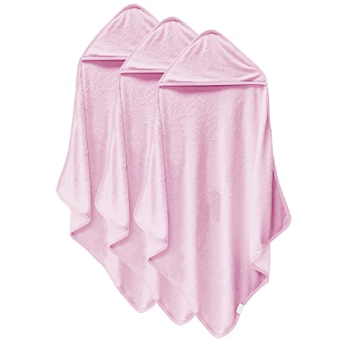 Image of Cosy Family 3 Pack Baby Hooded Towels, Rayon Made from Bamboo, Ultra Soft Unisex Bath Towels for Babies,Toddler,Infant - Newborn Essential - Ultra Absorbent Toddler Towels for Baby Boy Girl - Pink